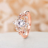 Oval Moissanite Nature inspired Engagement Ring Rose Gold