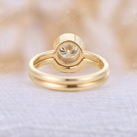 Vintage Round Cut Moissanite Solitaire Engagement Ring Set Yellow Gold