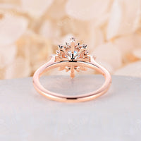 Round Shape Moonstone Engagement Ring Art Deco Rose Gold