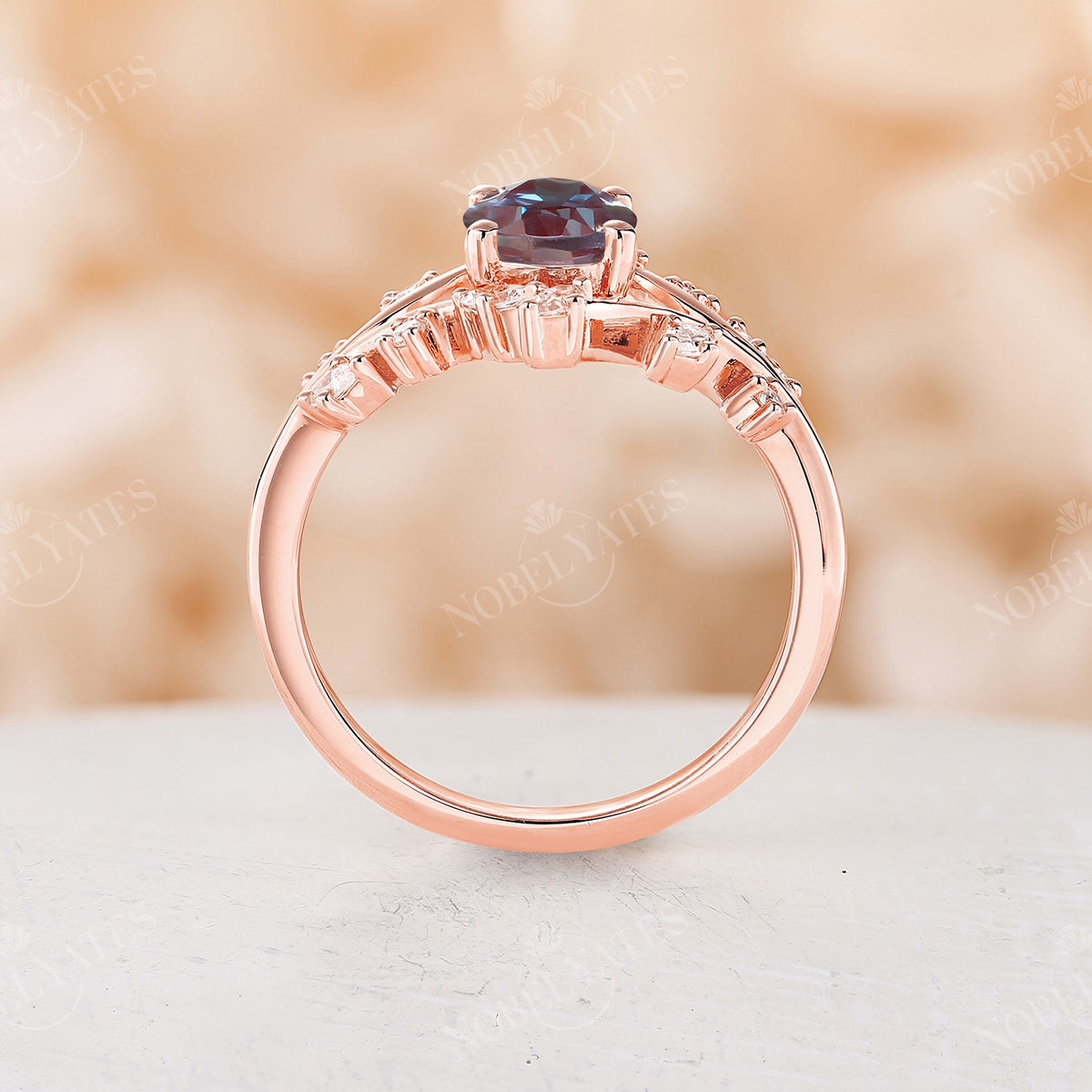 Nature inspired Lab Alexandrite Oval cut Engagement Ring Rose Gold