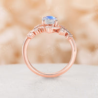 Nature inspired Moonstone Oval cut Engagement Ring Rose Gold