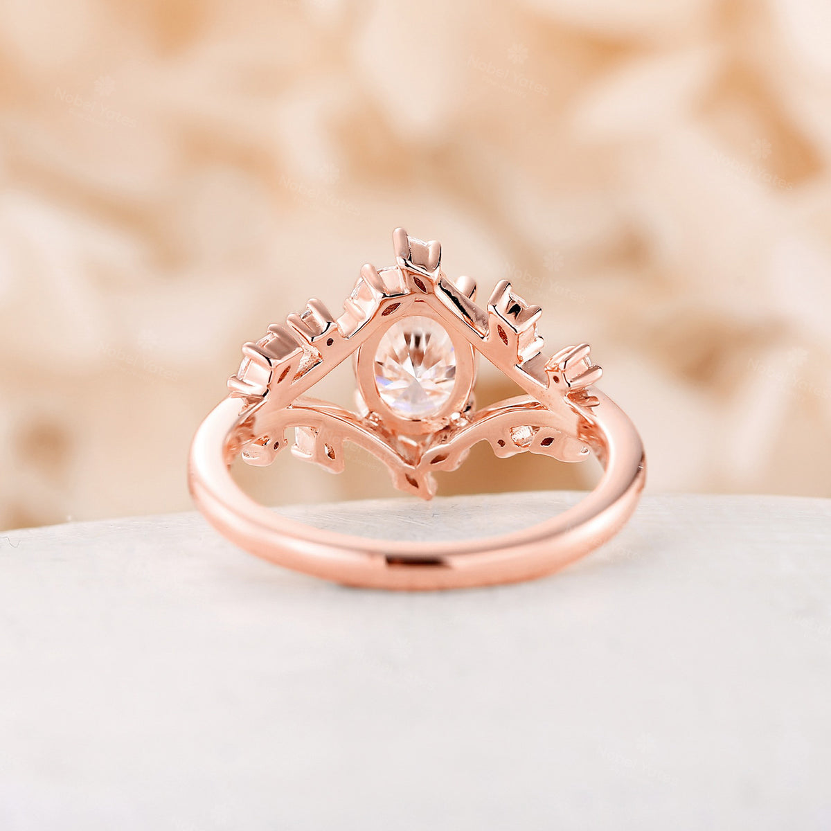 Oval Moissanite Nature inspired Engagement Ring Rose Gold