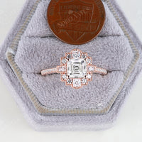 Asscher Cut Moissanite Milgrain Engagement Ring Art Deco Rose Gold