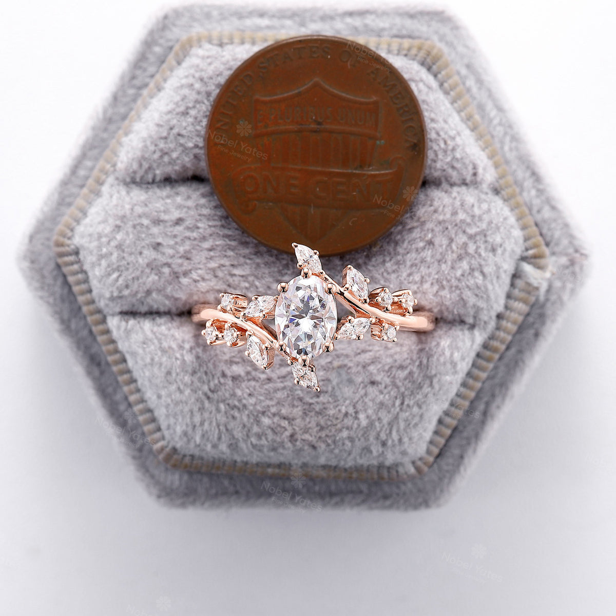 Oval Moissanite Nature Inspired Branch Engagement Ring Bypass Band