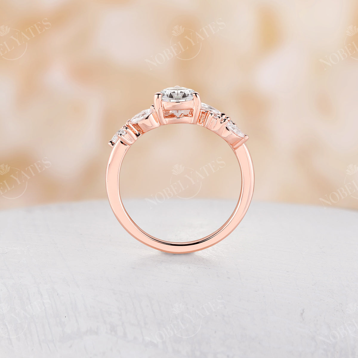 Vintage Pear Shape Moissanite Rose Gold Twig Engagement Ring