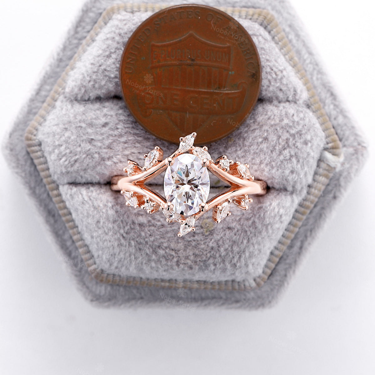 Oval Moissanite Nature inspired Engagement Ring Rose Gold