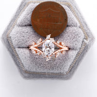 Oval Moissanite Nature inspired Engagement Ring Rose Gold