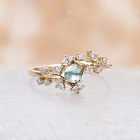 Moss Agate Leaf Design Engagement Ring Yellow Gold