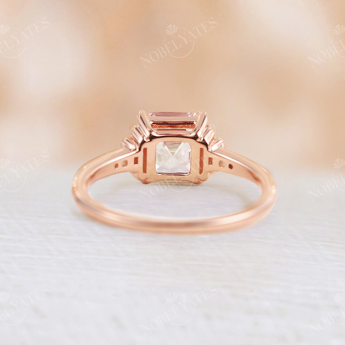 Vintage Asscher cut Moissanite Engagement Ring Rose Gold