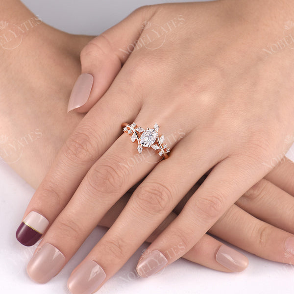 Oval Moissanite Nature Inspired Branch Engagement Ring Bypass Band