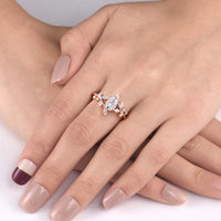 Oval Moissanite Nature Inspired Branch Engagement Ring Bypass Band