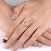 Emerald Cut Vintage Art Deco Pink Padparadscha Engagement Ring Rose Gold