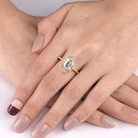 Emerald Cut Art Deco Moissanite Engagement Ring Pave Vintage Milgrain