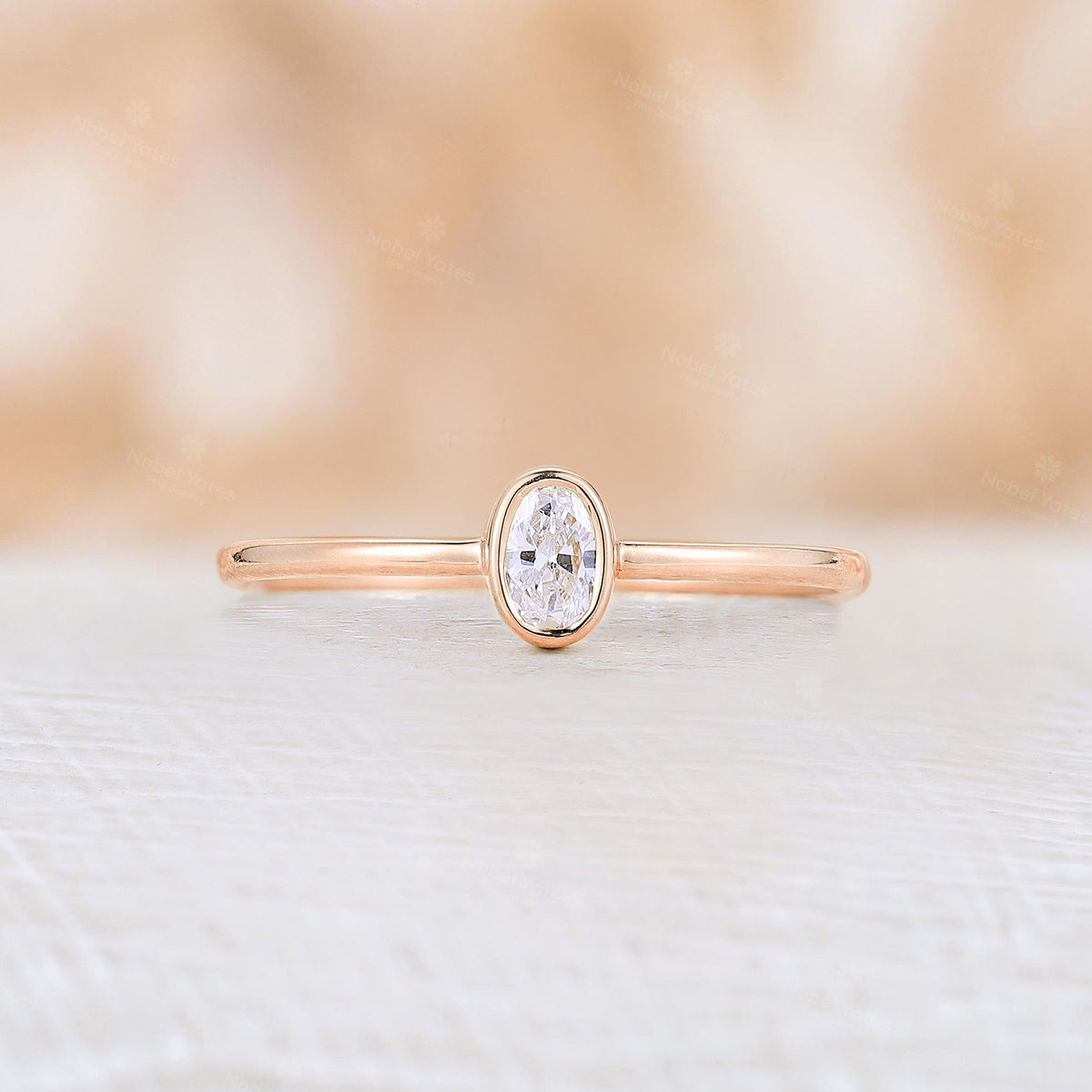 Minimalist Oval Moissanite Engagement Ring Bezel Set Dainty Solitaire Ring