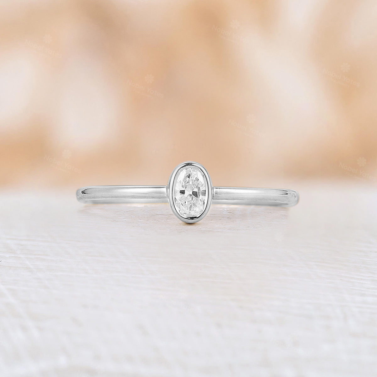 Minimalist Oval Moissanite Engagement Ring Bezel Set Dainty Solitaire Ring