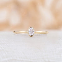 Minimalist Oval Moissanite Engagement Ring Bezel Set Dainty Solitaire Ring