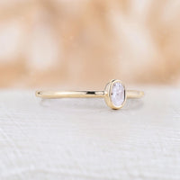 Minimalist Oval Moissanite Engagement Ring Bezel Set Dainty Solitaire Ring