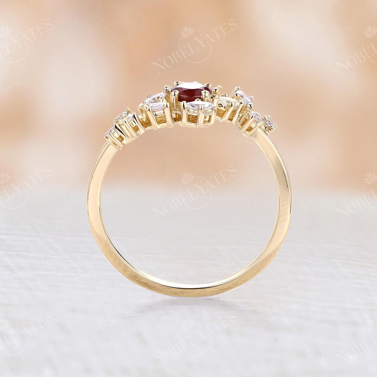 Ruby Leaf Design Engagement Ring Yellow Gold