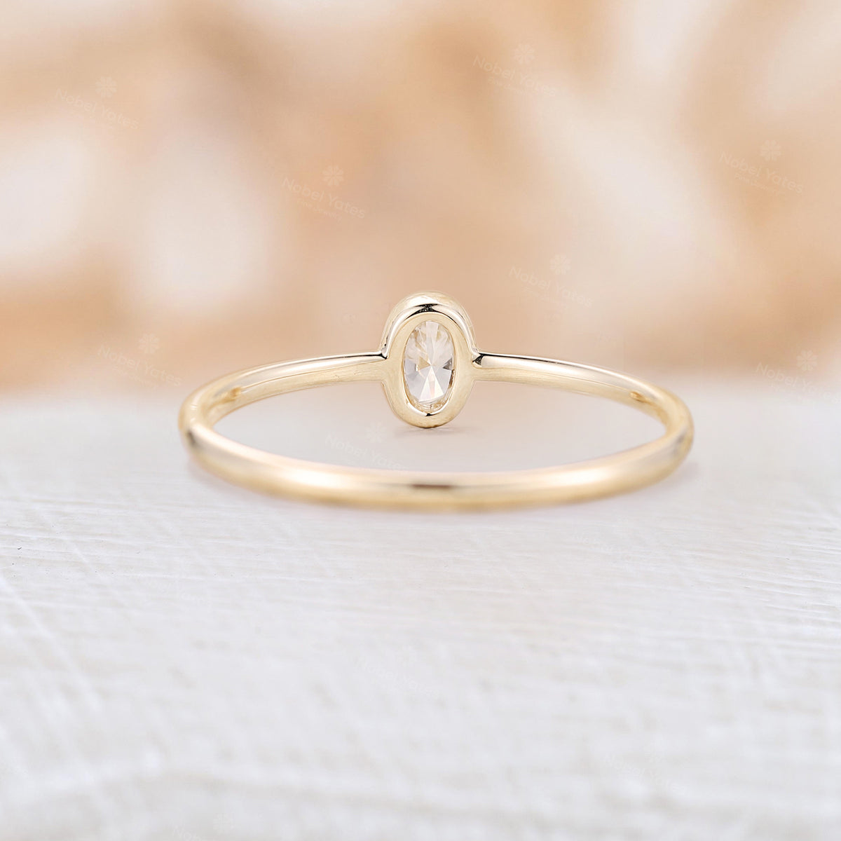 Minimalist Oval Moissanite Engagement Ring Bezel Set Dainty Solitaire Ring