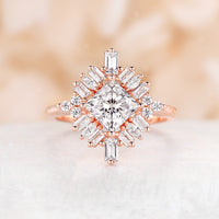 Princess Cut Halo Art Deco Engagement Ring Rose Gold