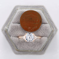 Vintage Asscher cut Moissanite Engagement Ring Rose Gold