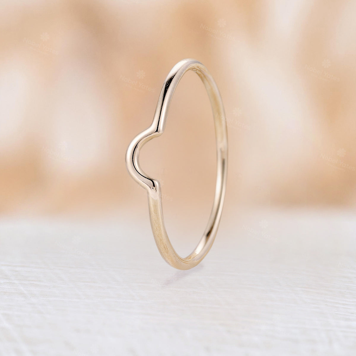 U Shape Curved Stacking Matching Wedding Band Yellow Gold Minimalist