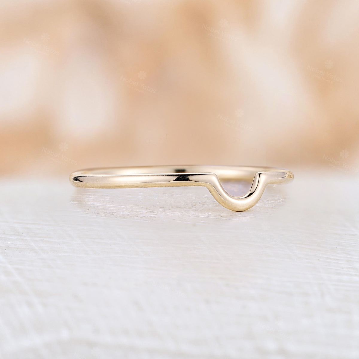 U Shape Curved Stacking Matching Wedding Band Yellow Gold Minimalist