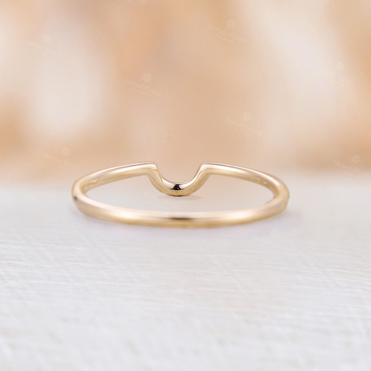 U Shape Curved Stacking Matching Wedding Band Yellow Gold Minimalist