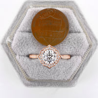 Vintage Round Moissanite Floral Engagement Ring Rose Gold