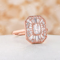 Delicate Art Deco Emerald Moissanite Engagement Ring Rose Gold