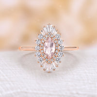 Art Deco Marquise Pink Morganite Star Burst Engagement Ring