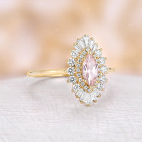 Art Deco Marquise Pink Morganite Star Burst Engagement Ring