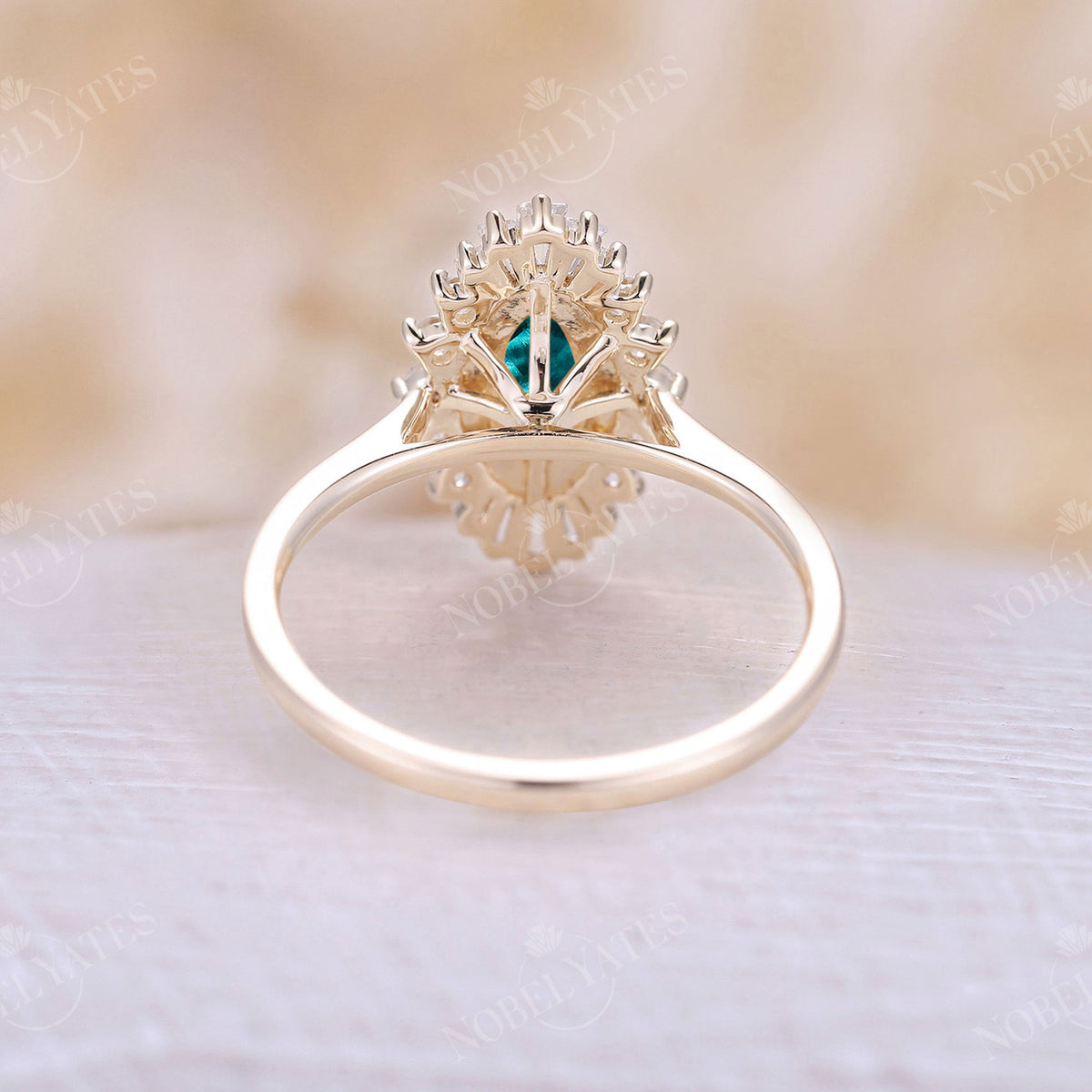 Marquise Cut Lab Emerald Unique Double Halo Art Deco Engagement Ring