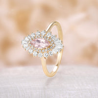 Art Deco Marquise Pink Morganite Star Burst Engagement Ring