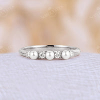 Diamond &Akoya Pearl Straight Band Yellow Gold Matching