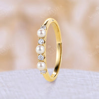 Diamond &Akoya Pearl Straight Band Yellow Gold Matching