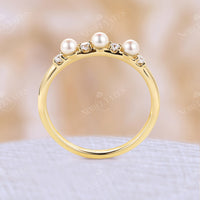 Diamond &Akoya Pearl Straight Band Yellow Gold Matching