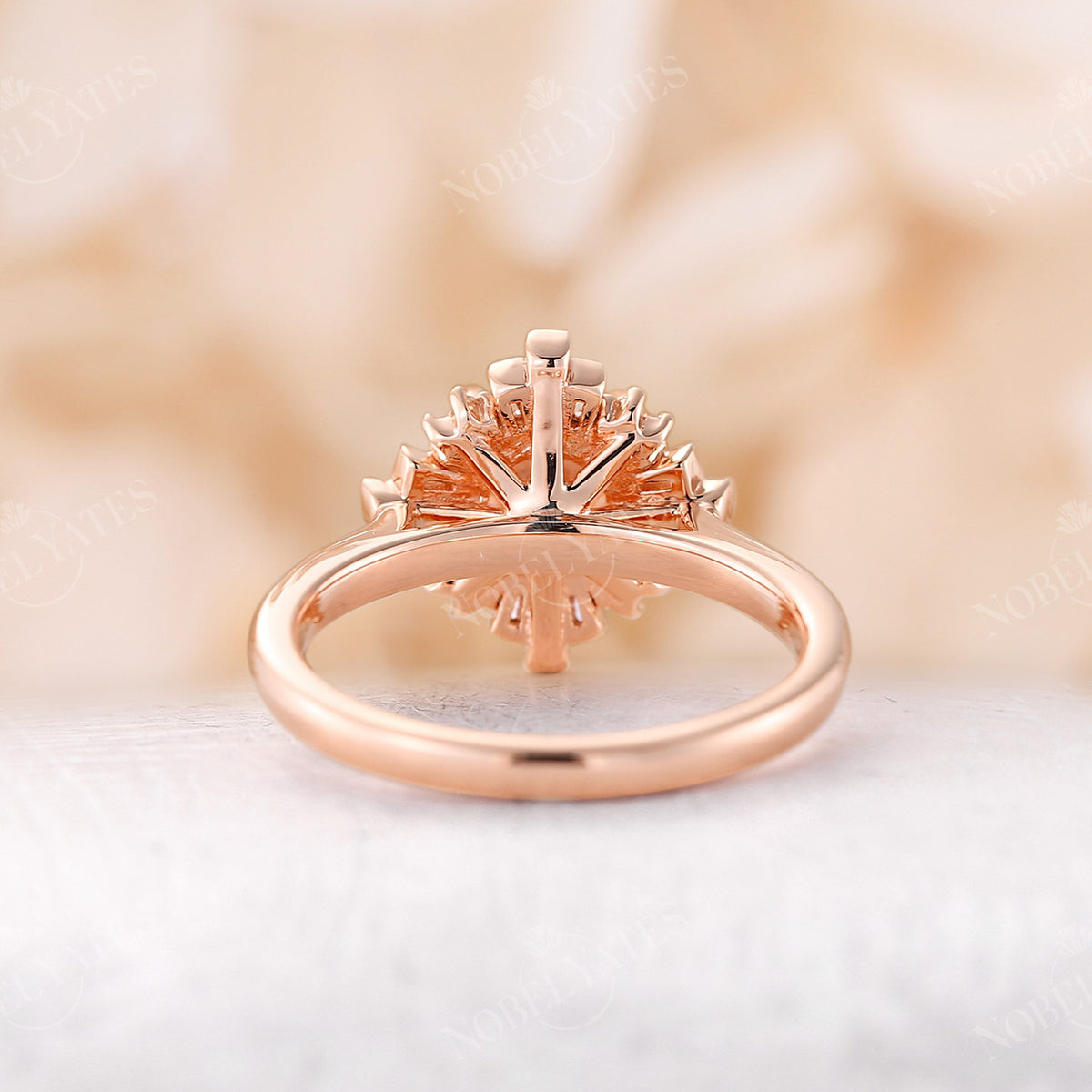 Art Deco Round Moissanite Cluster Engagement Ring Rose Gold