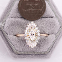 Art deco Marquise cut Moissanite Halo Engagement Ring Rose Gold