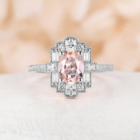 Oval Pink Morganite Art Deco Milgrain Engagement Ring