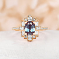 Oval Moissanite Art Deco Rose Gold Milgrain Engagement Ring