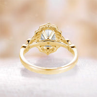 Vintage Oval Moissanite Milgrain Halo Engagement Ring Yellow Gold