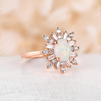 Art deco Oval Opal Engagement Ring Rose Gold