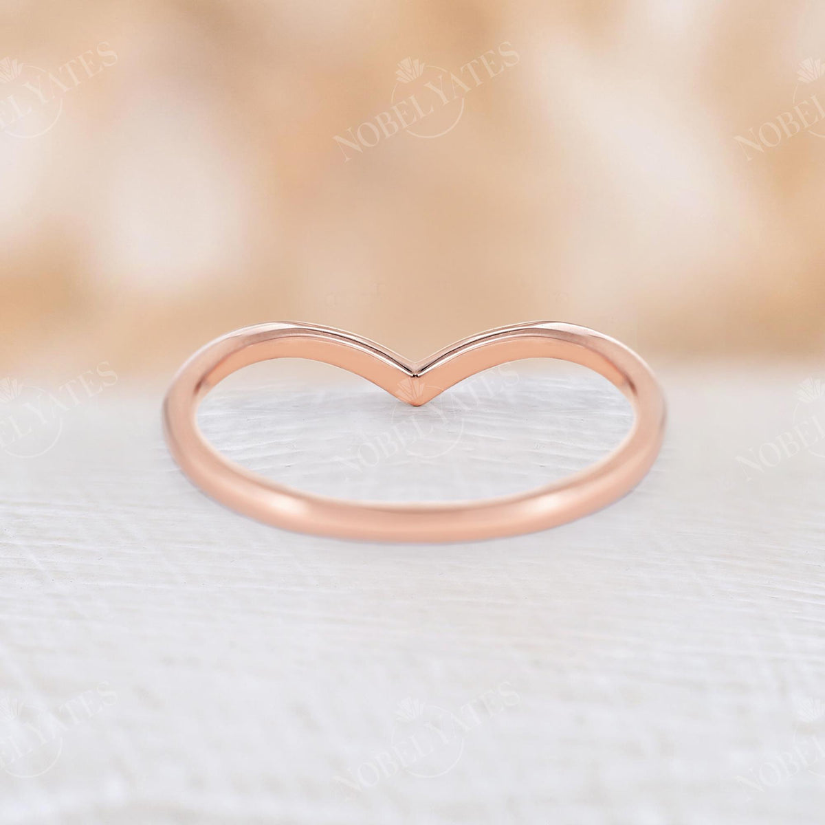 Dainty Plain Curved Matching Wedding Band Rose Gold