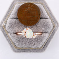 White Opal Vintage Pear Cluster Engagement Ring Rose Gold