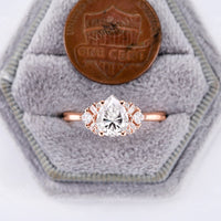 Pear Shape Moissanite Art Deco Cluster Engagement Ring Rose Gold