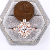 Princess Cut Halo Art Deco Engagement Ring Rose Gold