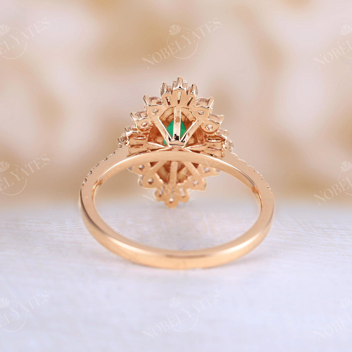 Art deco Marquise Lab Emerald Halo Engagement Ring Yellow Gold