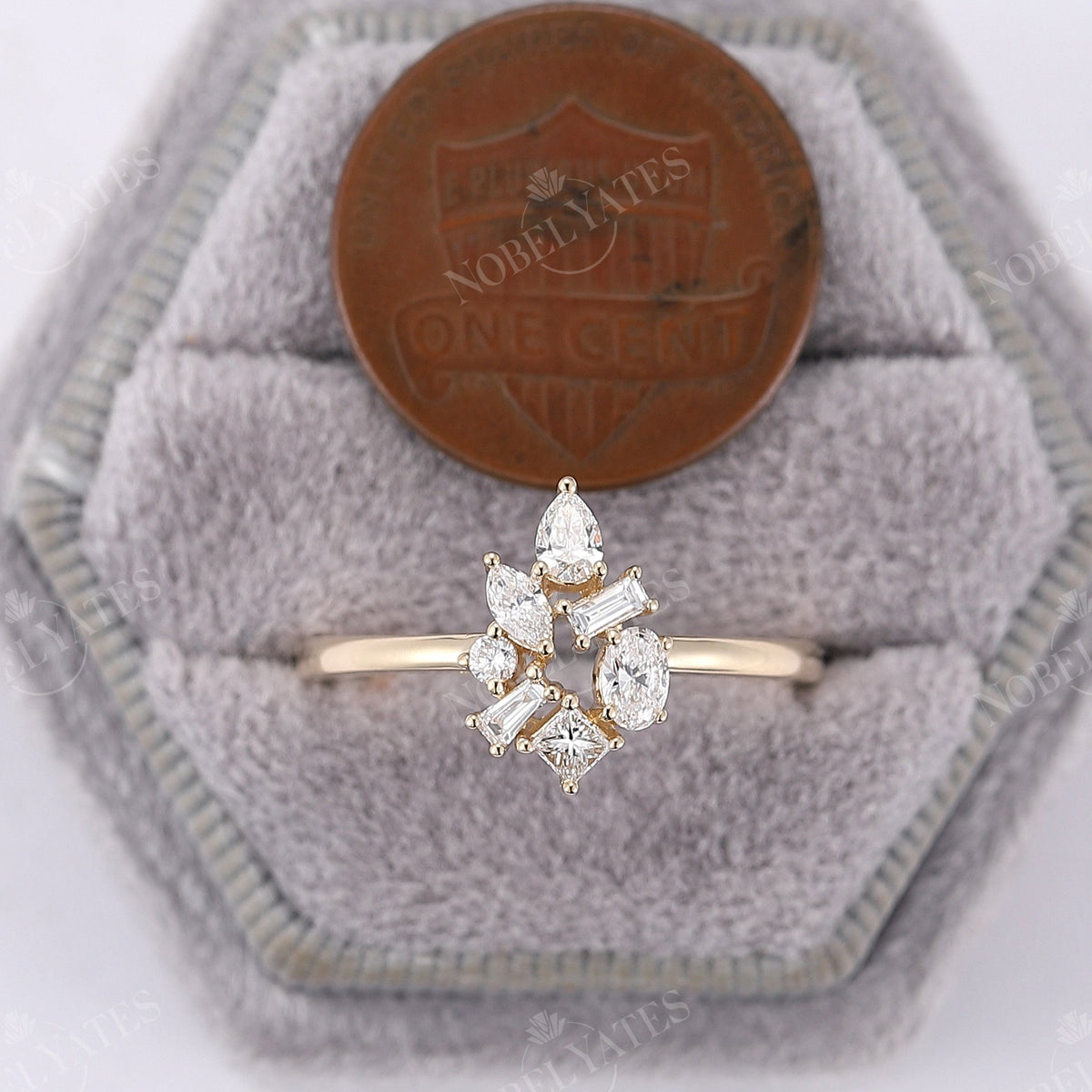 Vintage Pear Diamond Rose Gold Cluster Engagement Ring