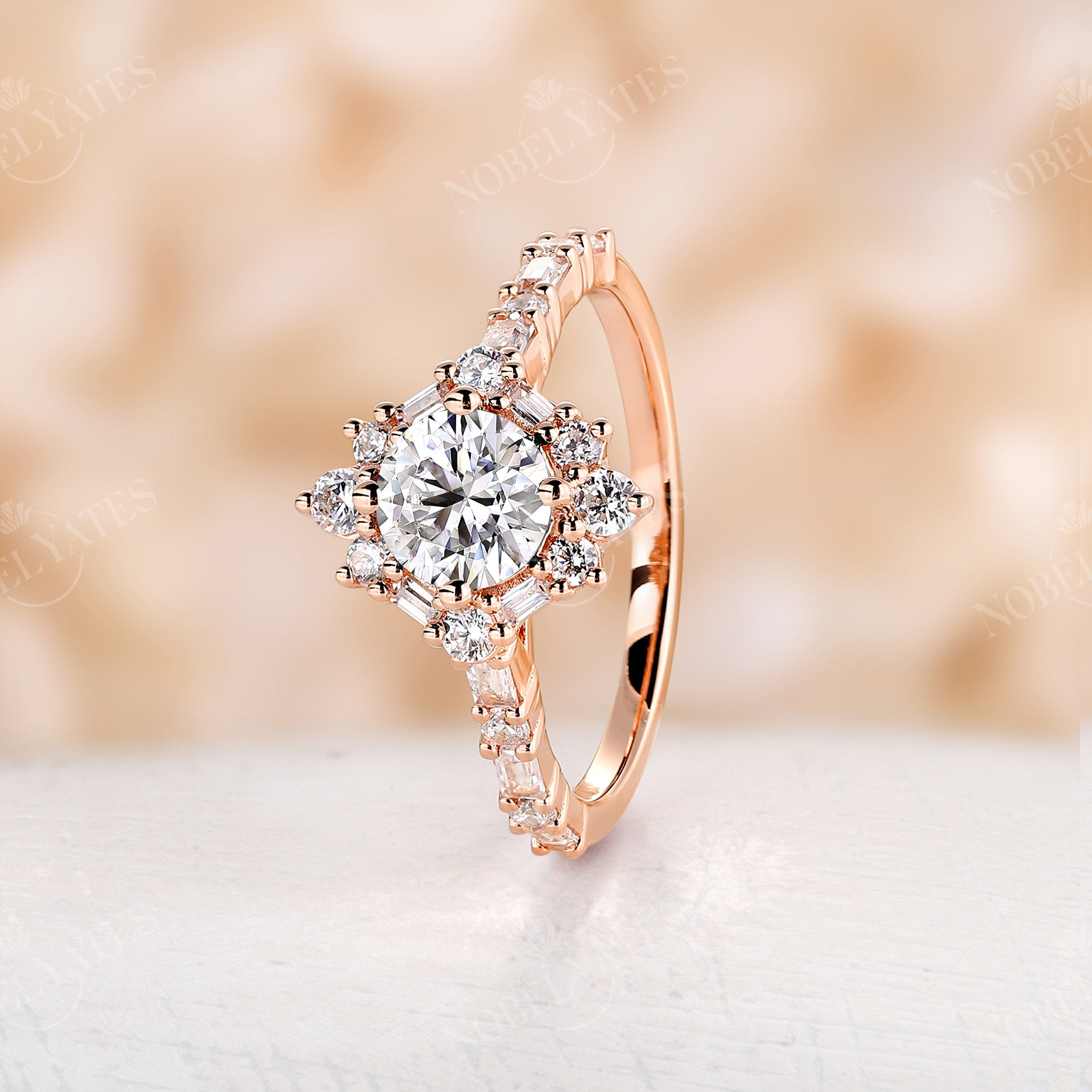 Halo Round Cut newest Moissanite Engagement Ring 14k Rose Gold Moissanite Wedding Ring Round Cut CZ Diamond Ring For Women Art Deco Ring For Her